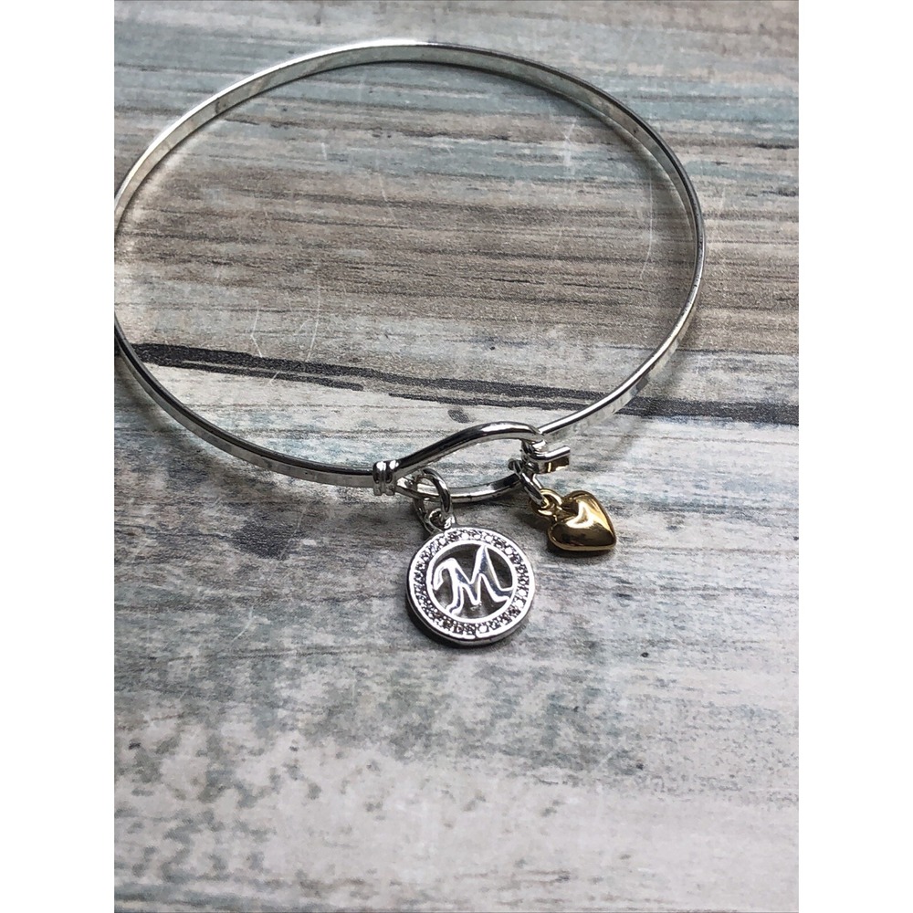Letter M initial Bangle Bracelet‎ Silver Tone NWOT Hook Closure